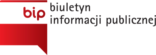 logo Biuletynu Informacji Póblicznej, białoczerwona flaga, z cerwonym napisem: bip na białej części flagi. Obok flagi po prawej stronie znajduje się czarny napis: biuletyn informacji publicznej