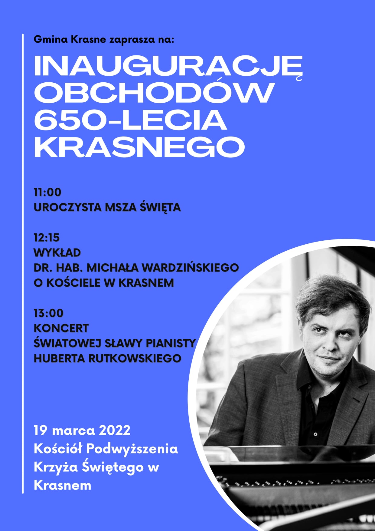 Plakat promujący inaugurację obchodó 650-lecia Gminy Krasne