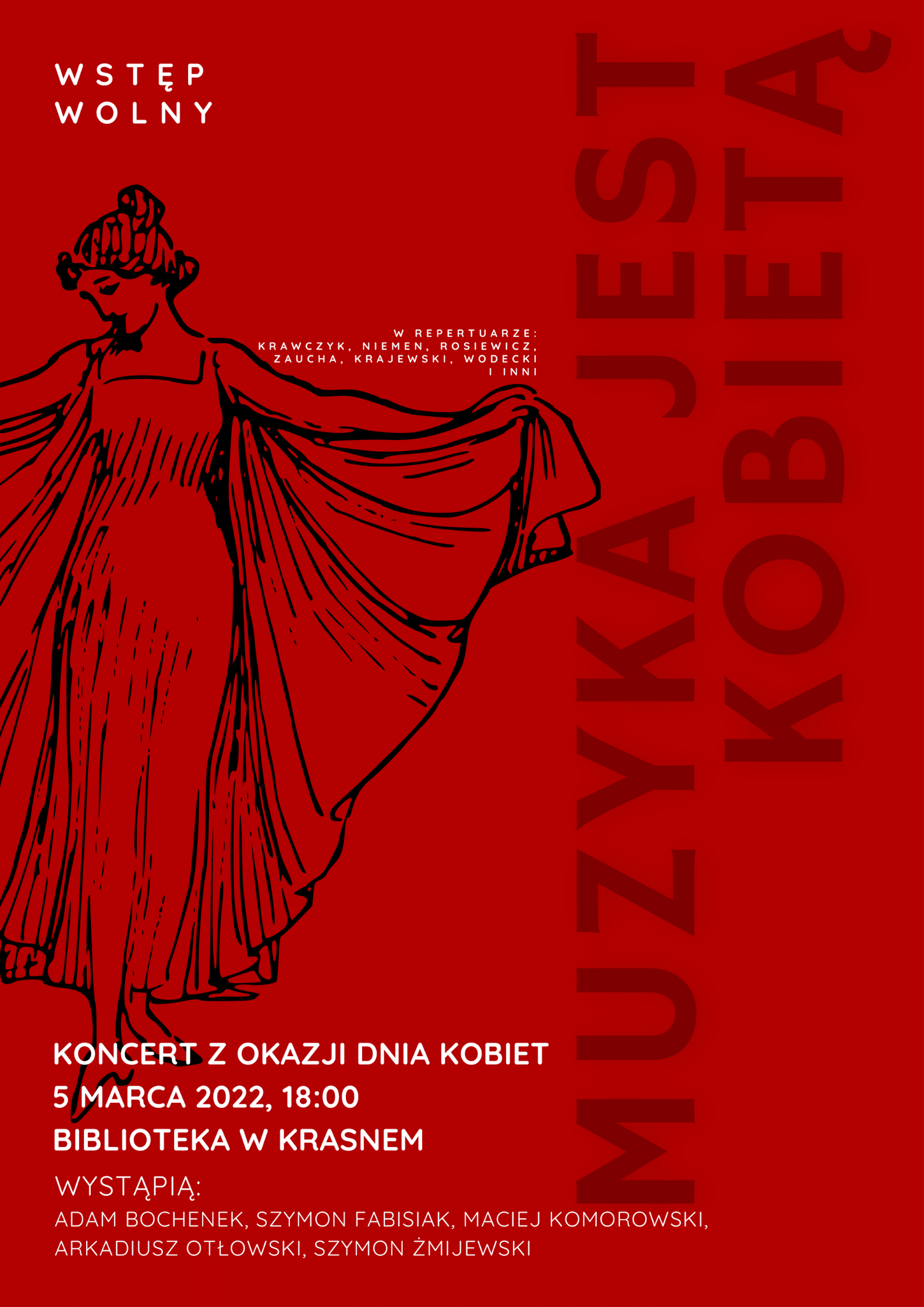 Muzyka jest kobietą. Plakat promujący koncert na dzień kobiet
